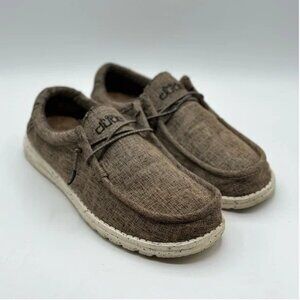 Hey Dude Men's Wally Eco Shoes Linen Brown Slip On Lightweight Casual Size 9